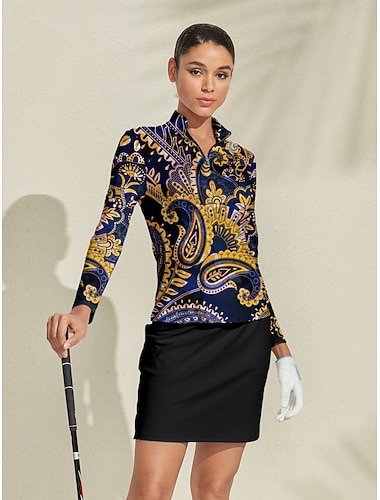  Femmes T-shirt POLO Bleu de minuit manche longue Top Vêtements de golf pour femmes, tenues, vêtements