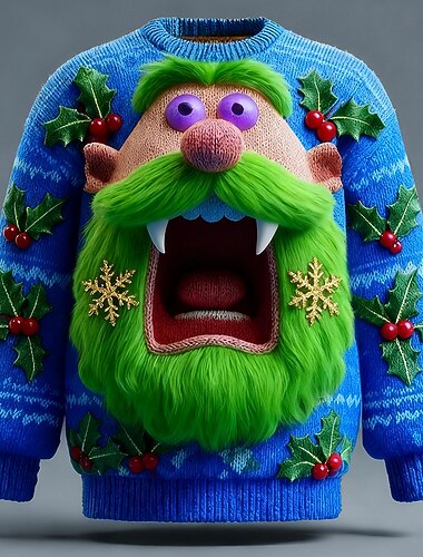  Stygg julegenser Herre 3D-utskrift 3D-tegneseriefigur Pullover genser Strikketøy Crewneck Fritid Feriereise Daglig Festival Strikking Hold Varm Langermet Vår Høst Vinter Rød Blå Lilla