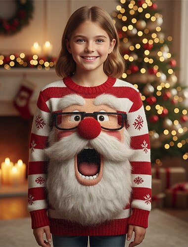 Новогодняя тематика Девочки 3D Дед Мороз Полоски Уродливый рождественский свитер Рождественский подарок Вязаная ткань Длинный рукав 3D печать Осень Зима Мода Для вечеринки Дети 4-12 лет   Новогодняя тематика Девочки 3D Дед Мороз Полоски Уродливый рождественский свитер Рождественский подарок Вязаная ткань Длинный рукав 3D печать Осень Зима Мода Для вечеринки Дети 4-12 лет