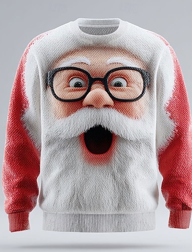  Grim juletrøje Herre Tegneserie julemanden Trykt mønster Pullover trøje Strikketøj Rund Hals Afslappet Ferierejse Daglig Strikket Hold Varm Langærmet Forår Efterår Vinter Rød -1 Rød -2 Grøn