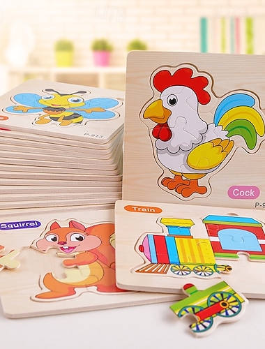  16 Stück Kleinkind Lernpuzzle - Set aus 16 Holzsteckpuzzle für 1 2 3 Jahre - Entwickelt Hand-Auge-Koordination  kognitive Fähigkeiten Weihnachtsgeschenk