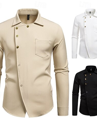 Herren Hemd Freizeithemd Knopfhemd Designerhemd Schwarz Weiß Kaki Langarm Einfach Kragen Urlaub Lässig Unregelmäßiger Saum Bekleidung Mode Modern Lässig   Herren Hemd Freizeithemd Knopfhemd Designerhemd Schwarz Weiß Kaki Langarm Einfach Kragen Urlaub Lässig Unregelmäßiger Saum Bekleidung Mode Modern Lässig