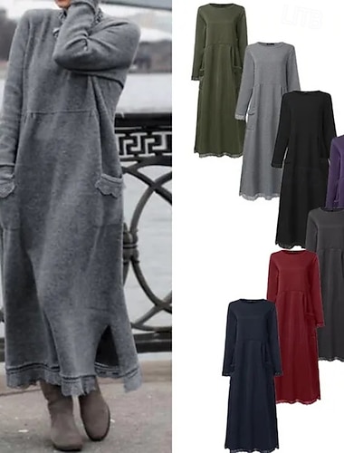  Γυναικεία Μακρύ Φόρεμα Μάξι Φόρεμα Φόρεμα πουλόβερ Φόρεμα με κουκούλα Φόρεμα ριχτό Μοντέρνα ΕΞΩΤΕΡΙΚΟΥ ΧΩΡΟΥ Καθημερινά Αργίες Κανονικό Χαλαρή Εφαρμογή Σκέτο Μακρυμάνικο Στρογγυλή Ψηλή Λαιμόκοψη