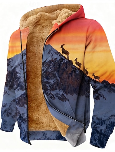  Per uomo Montagna Cervo Pile Felpa con Cappuccio Giacca di pelle Felpa Classico Militare Da caccia Manica Lunga Girocollo All'aperto Campeggio Blu chiaro Arancione Arancione 2 Con zip Autunno Inverno