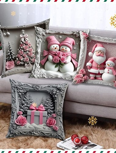 rosa jul örngott dekorativt linne kuddfodral för soffa sovrum vardagsrum festlig atmosfär heminredning   rosa jul örngott dekorativt linne kuddfodral för soffa sovrum vardagsrum festlig atmosfär heminredning