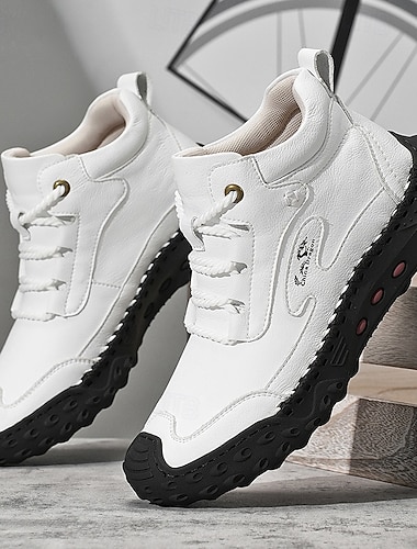  Pánské bílé ručně vyráběné turistické boty – odolné a pohodlné provedení z umělé kůže, ideální pro outdoorové dobrodružství i každodenní nošení