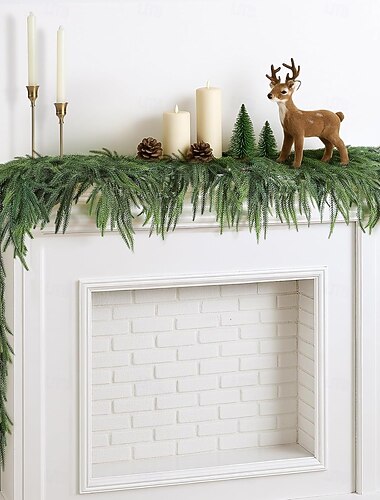  Girlanda świąteczna z sosny norfolk, sztuczne zielone girlandy w dotyku, zimowa girlanda ze sztucznej zieleni na kominek, schody, stół, kominek, do wnętrz &zewnętrzne dekoracje świąteczne