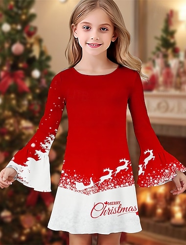  Χριστούγεννα Κορίτσια » 3D Γραφική Ελάφι Φόρεμα Φόρεμα βολάν Μακρυμάνικο Καλοκαίρι Άνοιξη Διακοπές Καθημερινά Αργίες Πανεμορφη Γλυκός Παιδιά 4-12 χρόνια Καθημερινό φόρεμα Ως το Γόνατο Κανονικό