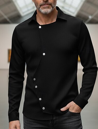 Herren Hemd Freizeithemd Kragenhemd Knopfhemd Designerhemd Schwarz Weiß Kaki Langarm Einfach Umlegekragen Urlaub Lässig Unregelmäßiger Saum Bekleidung Mode Modern   Herren Hemd Freizeithemd Kragenhemd Knopfhemd Designerhemd Schwarz Weiß Kaki Langarm Einfach Umlegekragen Urlaub Lässig Unregelmäßiger Saum Bekleidung Mode Modern