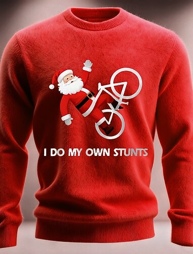  teen omia temppujani ruma jouluneule miesten joulupukki 3D-printti neulepusero neulepusero pyöreä pääntie rento ulkoilu joululahjat loma pysy lämpimänä pitkähihainen syksy talvi punainen sininen