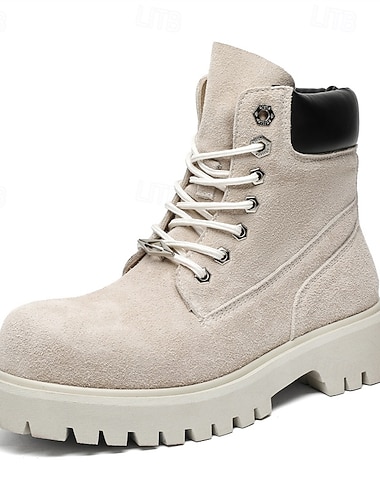  Herre ankelstøvler i khaki semsket skinn med slitesterk såle og mykt innerfôr, lette, uformelle utendørsstøvler for høst- og vinterbruk