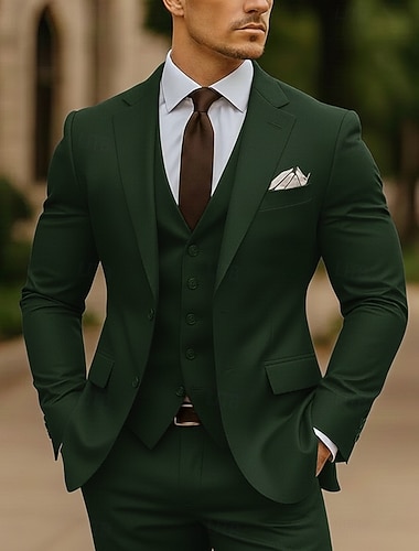  男性用 カジュアル セミフォーマル ビジネススーツ ノッチドラペル ブラック バーガンディー 日常 ビジネス ソリッド テイラーフィット 3点セット シングルブレスト 二つボタン