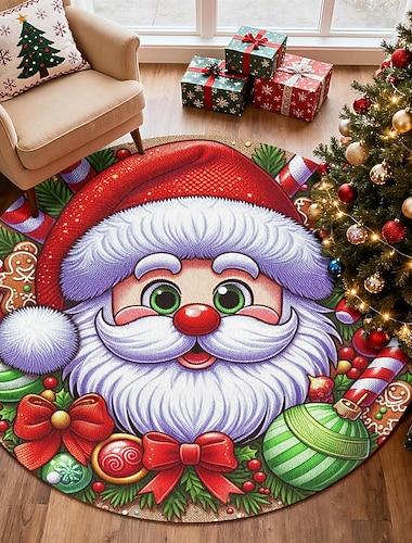  Teppiche Weihnachtsmann Weihnachtsrunde Teppich für Wohnzimmer und Schlafzimmer Faux Kaschmir Fröhliche Weihnachten Teppich mit Zuckerstange Weich Rutschfest Maschinenwaschbar Teppich Feiertags