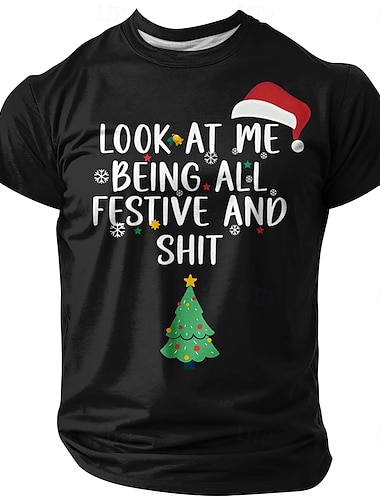  Noël Homme Père Noël T-shirt Manche Courte T-shirt Impression 3D Col ras du cou Chemise Quotidien Designer Artistique Vacances Soirée Rue Bleu Noir Rouge Toutes saisons Vêtement Tenue S M L XL XXL