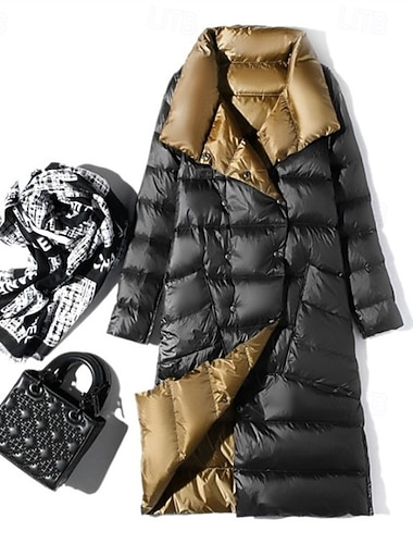  نسائي جاكيت شتوي أسفل جاكيت كاجوال الدفء مريح سحاب جيب موضة كاجوال سهل شارع فضفاض مناسب للبس اليومي مناسب للخارج سحاب طويلة Lapel عادي كم طويل ملابس خارجية أسود أزرق ملكي أزرق سماوي الخريف الشتاء