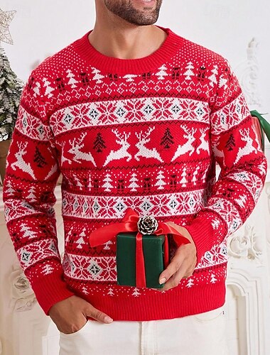  Męskie Świąteczny sweter Brzydki świąteczny sweter Świąteczne swetry Sweter świąteczny Sweter sweter Prążkowany Robić na drutach Zwykłe topy Dzianiny Łoś Półgolf Moda Podstawowy Święta Urlop Odzież