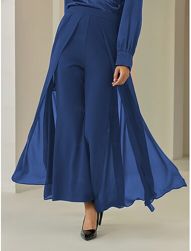 بنطلون بالازو نسائي أسود كامل الطول من الشيفون عالي المرونة أنيق غير رسمي يومي للربيع والصيف والخريف   بنطلون بالازو نسائي أسود كامل الطول من الشيفون عالي المرونة أنيق غير رسمي يومي للربيع والصيف والخريف