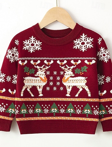 Дети Универсальные Новогодняя тематика Рождественский свитер Олень Длинный рукав Crewneck Новогодние подарки Мода Винный Осень Одежда 4 года +   Дети Универсальные Новогодняя тематика Рождественский свитер Олень Длинный рукав Crewneck Новогодние подарки Мода Винный Осень Одежда 4 года +