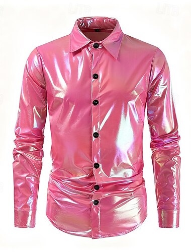  Retro / vintage 80-talet Skjorta Disk Glänsande latexpatent Metallisk Maskeradkläder Herr Halloween Karnival Prideparad Pride månad Vuxen Skjorta Sommar
