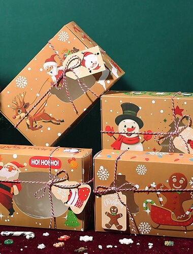  24er-Pack Weihnachtsplätzchenschachteln zum Verschenken, Cupcake-Schachteln mit Fenster für die Weihnachtsbäckerei, Gebäckschachteln für Heiligabend mit Bändern und Anhängern für