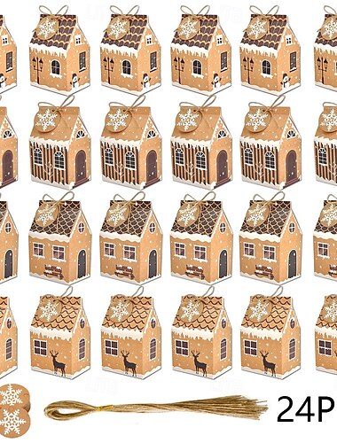  24 stuks kerstcadeaudozen snoep peperkoekenhuisje mini kerstfeestje bedankdoosje klein kartonnen geschenkdoosje voor kerstvakantie feesttraktatie koekje lekkernij snackverpakking