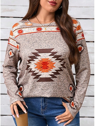 نسائي حجم اضافي قمم تي شيرت الهندسة طباعة كم طويل رقبة عالية مدورة كاجوال مناسب للبس اليومي بوليستر الخريف الشتاء أزرق أرجواني   نسائي حجم اضافي قمم تي شيرت الهندسة طباعة كم طويل رقبة عالية مدورة كاجوال مناسب للبس اليومي بوليستر الخريف الشتاء أزرق أرجواني