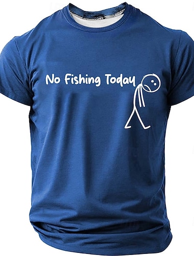  Lustiges Angel-T-Shirt für Männer "Heute keine Angeln" Traurige Strichfigur Grafikdruck Kurzarm T-Shirt