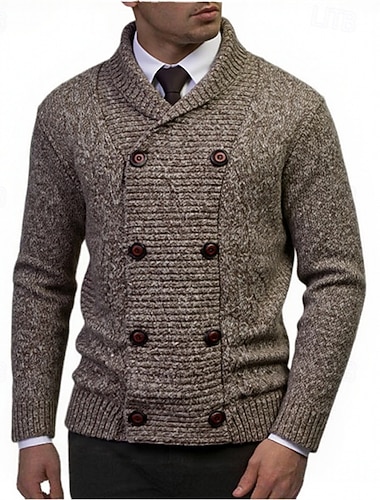  בגדי ריקוד גברים סוודר קרדיגן סוודר קצוץ סוודר סרוג מצולע לִסְרוֹג חולצות רגילות כפתור למעלה אחיד צווארון צעיף (שאל) אופנתי קלסי חופשה לבוש יומיומי ביגוד סתיו חורף שחור חאקי M L XL