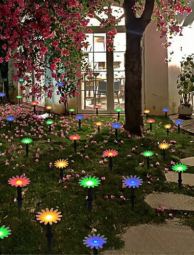  Lot de 10 ou 20 lampes solaires LED en forme de tournesol pour cour, rue, paysage, ambiance, éclairage de chemin, pelouse, enterrées, 1 pièce
