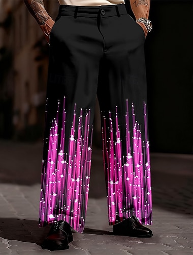  Noël Homme Dégradé de Couleur Eclairage de Noël Pantalons Dress Pants works Pantalons de Costume Taille Moyenne Mode Décontractée Soirée Fête Pantalon habillé coupe décontractée à devant plat avec