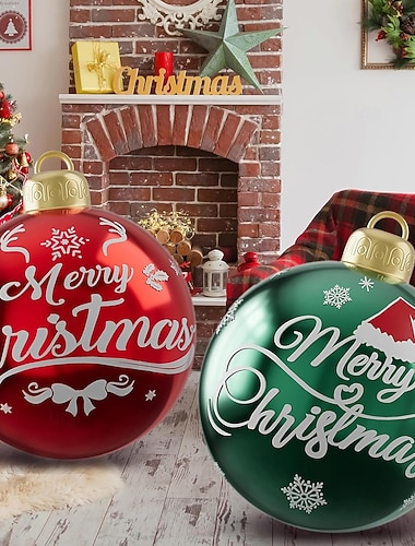  2 sztuki nadmuchiwanych, ozdobnych piłek świątecznych do użytku na zewnątrz, 60 cm (23,6 cala), ogromne ozdoby świąteczne na choinkę, trawnik, ogród, werandę, dmuchane piłki z pompką