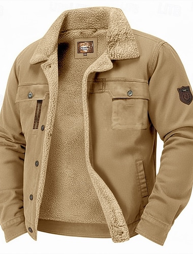 رجالي سترة من جلد الغزال الصناعي سترة الصوف سترة البضائع رسمي المنزل تكتيكي جيب كلاسيكي الخريف الشتاء لون الصلبة نشيط عتيق قبعة القميص عادية أسود بني أخضر كاكي رمادي جاكتس