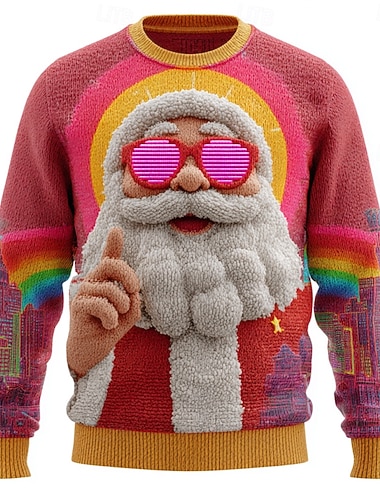  Ruma joulupaita Miesten Joulupukki Painettu Neulepusero Knitwear Pyöreäkauluksinen Vapaa-aika Loma Päivittäin Festivaali Pidä Lämmin Pitkähihainen Kevät Syksy Talvi Rubiini Sininen Apila