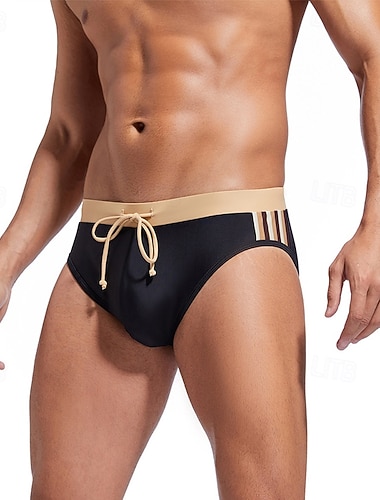  Homme string de bain Sous-Vêtements Slips de natation Élastique Respirant Bas Cordon de serrage Surf Bikini Plongée Rayures Été