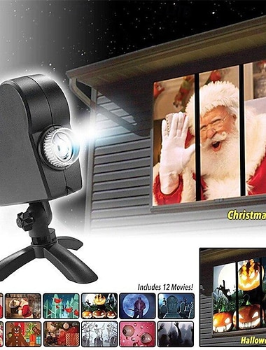  proiettore per finestre di Natale, Halloween, schermo di visualizzazione, lampada per proiezione olografica a LED per esterni, film di cartoni animati, decorazioni per la casa
