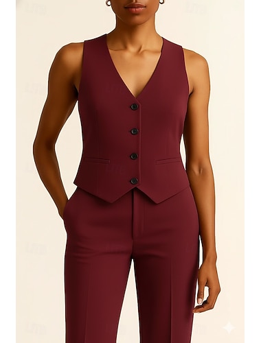  Mulheres Colete de terno Festa Formal Roupa de Trabalho Elegante Clássico Sem Manga Decote V Não Trespassado