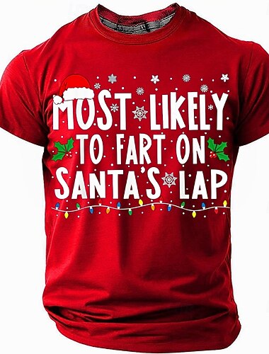  Noël Homme Père Noël T-shirt Manche Courte T-shirt Impression 3D Col ras du cou Chemise Quotidien Designer Artistique Vacances Soirée Rue Bleu Noir Rouge Toutes saisons Vêtement Tenue S M L XL XXL