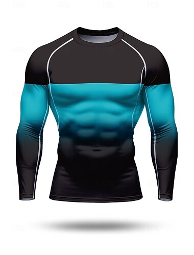  Per uomo Sfumatura Maglia a compressione Maglia da corsa Primavera Autunno Stampa 3D Blocco di colore Manica Lunga Asciugatura Rapida Compressione Elasticizzato Traspirante Allenamento in Palestra