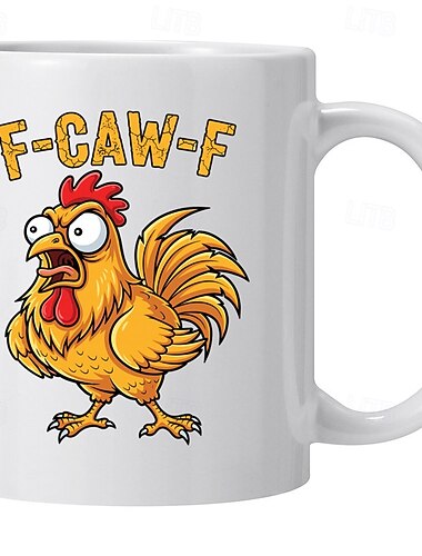  f-caw-f 面白い鶏のマグカップ、ユーモラスな雄鶏のコーヒーカップ、ギャグ、友達へのクリスマスプレゼント &家族向けの陶器製ティーマグカップ、オフィス、キッチン、誕生日、クリスマス、または面白いギフトのアイデア