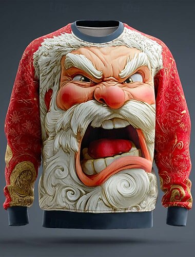  Новогодняя тематика Муж. Дед Мороз Толстовка Круто Для вечеринки 3D Длинный рукав Вырез под горло Отпуск Для вечеринок Подарок Красный 3 Красный Красный 2 Crewneck 3D Все сезоны Дизайнер S M L XL XXL