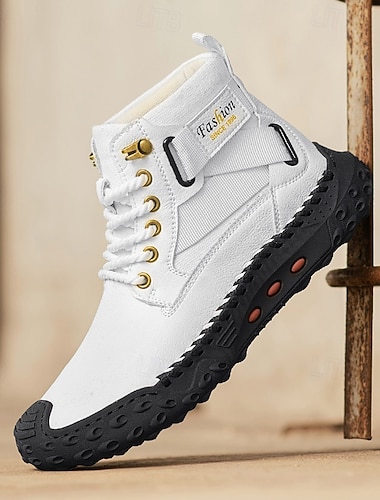  Pánské Boty Retro Větší velikosti Chůze Na běžné nošení Denní PU kůže Pohodlné Ke kolenům Šněrování Červená hnědá Černá Bílá