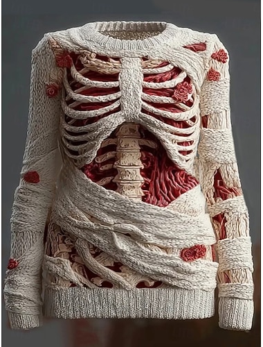 Dame Genser Skjelett Mote Casual Grafisk Skjelett Crew Neck Patches Strikket Langermet Vanlige Topper Strikket Svart Rosa Høst Vinter   Dame Genser Skjelett Mote Casual Grafisk Skjelett Crew Neck Patches Strikket Langermet Vanlige Topper Strikket Svart Rosa Høst Vinter