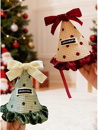  Ensemble de pinces à cheveux pour chapeau de fête de Noël pour femmes, couvre-chef à carreaux en forme de mini arbre avec nœud en velours et décor de houx, accessoires de cheveux festifs pour les