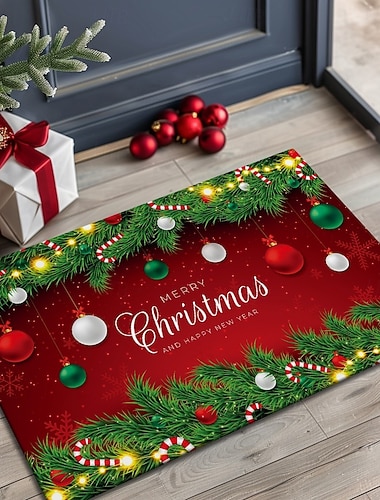  Joulumatto mäntyseppeleellä ja koristeilla punainen Hyvää joulua eteismatto pehmeä liukumatto tekokashmir pääoven matto sisä- ja ulkotilan lomakoti sisustus 24x36 tuumaa