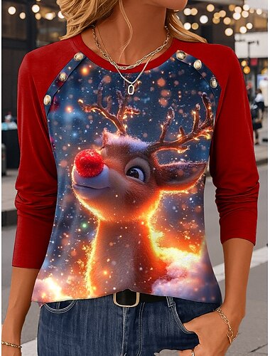 Weihnachts-Sweatshirts für Damen, Grafik, Vintage, lässig, langärmlig, Rundhalsausschnitt, normale Oberteile, Urlaubsknöpfe, Druck, rot, blau, lila, grün, Herbst, Winter   Weihnachts-Sweatshirts für Damen, Grafik, Vintage, lässig, langärmlig, Rundhalsausschnitt, normale Oberteile, Urlaubsknöpfe, Druck, rot, blau, lila, grün, Herbst, Winter