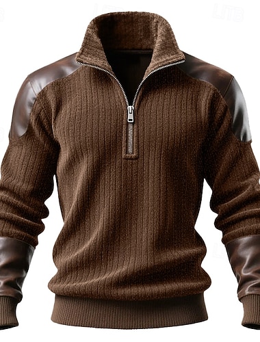  Miesten College Aja sivuun Quarter vetoketjullinen collegepaita Ribattu neulos Ruskea Pystykaulus Tavallinen Tilkkutäkki Textured Urheilu ja ulkoilu Kausaliteetti Päivittäin Katutyyli Tyylikäs