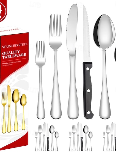  24-osainen ruostumattomasta teräksestä valmistettu jouluaiheinen ruokailuvälinesetti veitsi haarukka lusikka astiasto länsimainen illallisvälineiden loma lahjarasia joulujuhliin