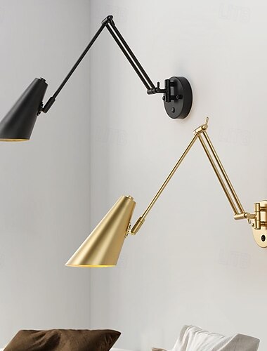  Lampada da parete vintage industriale con braccio oscillante, interruttore dimmerabile, regolabile, braccio lungo dorato, lampada da lettura da parete, lampada da parete per testiera da camera da