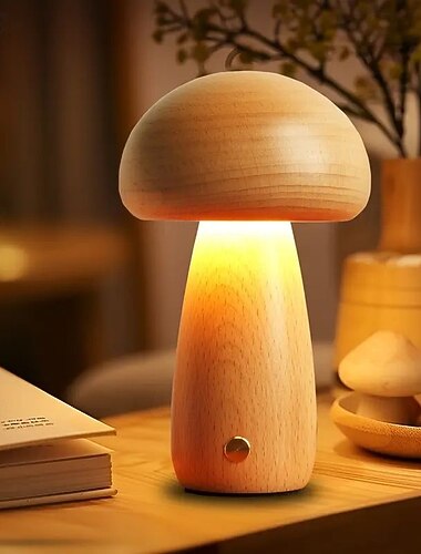  Dimmbar soppbordlampe berøringssmart trefarget sopplampe USB-oppladbar nattlys uendelig dimming julehjemmekontor sovesaldekorasjon bursdagsgave nattbordlampe