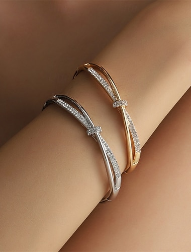  Bracelet Le style rétro Classique Zircon Forme de Lettres Mignon Personnalisé Simple Bracelet Bijoux Argent Doré Rond pour Mariage Soirée Fiançailles Bal de promo